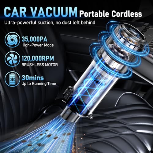 FAOGO Gray Cordless Car Vacuum 35000Pa Powerful Handheld Cleaner with 6-in-1 Attachments