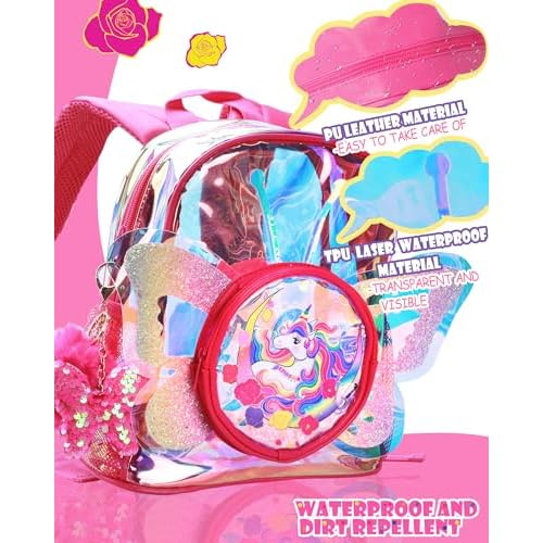 Unicorn Butterfly Wings Backpacks for Girls,Cute Holographic Glitter Clear School Bag for Kindergarten Nursery Preschool Primary,Toddler Kids Bookbag,Gift for Xmas Birthday