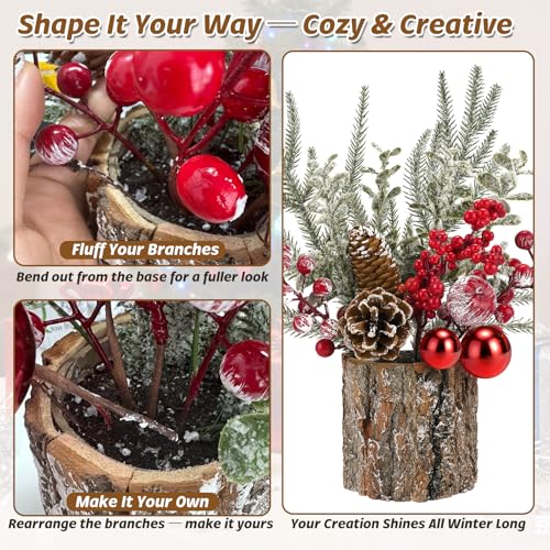 Mljsh Small Christmas Table Centerpiece with Pinecones & Red Berries - Rustic Farmhouse Holiday Decor (1pc)