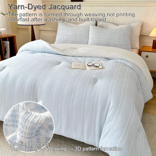 tohrisa Queen Size Boho Comforter Set Sky Blue 3 Pieces All-Season Bedding
