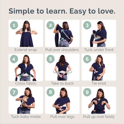 Boba Baby Wrap Carrier - Stretch Cotton Newborn Sling Navy Blue - Adjustable & Hip-Healthy