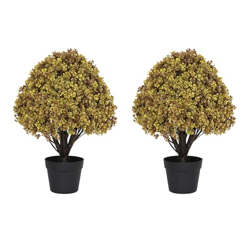 24-Inch Artificial Boxwood Fall Topiary Trees Set of 2 - Olive Green