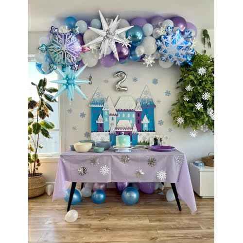 Snowflake Balloon Garland Arch Kit, 144 Pcs Purple Blue Silver White Balloons With Foil Snowflake Star Balloons, for Winter Wonderland, Princess Birthday, Baby Shower, Christmas Decor
