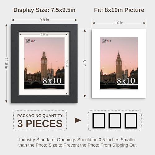 8x10 Inch Picture Frames Set of 3 - Black Wood Wall Photo Display