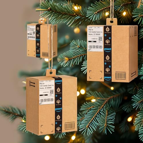 Cbloxtor 10 Pack Funny Christmas Mini Shipping Box Tree Ornaments