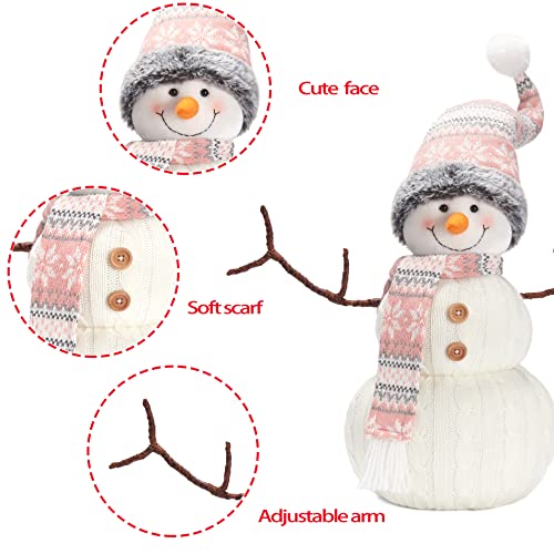 WORLDECO Pink Hat Snowman 27.5in Christmas Animated Plush Decor, Indoor Holiday Ornament
