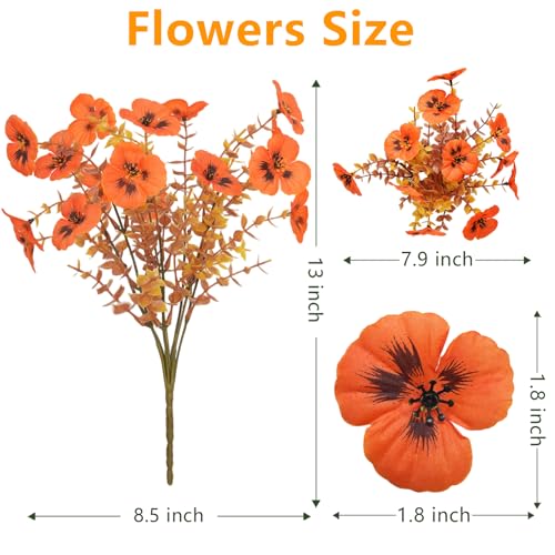 Fall Pansy Artificial Hanging Flower Baskets for Outdoor Autumn Decor - 2 Pack