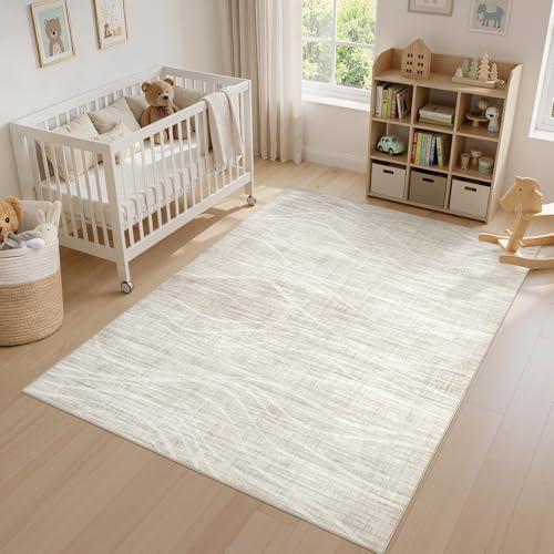 WITSHOCK 8x10 Beige Modern Washable Area Rug for Living Room & Bedroom