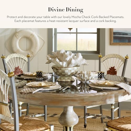 Cork-Back Placemat Set - Brown and White Mocha Check Table Decor - Pack of 4
