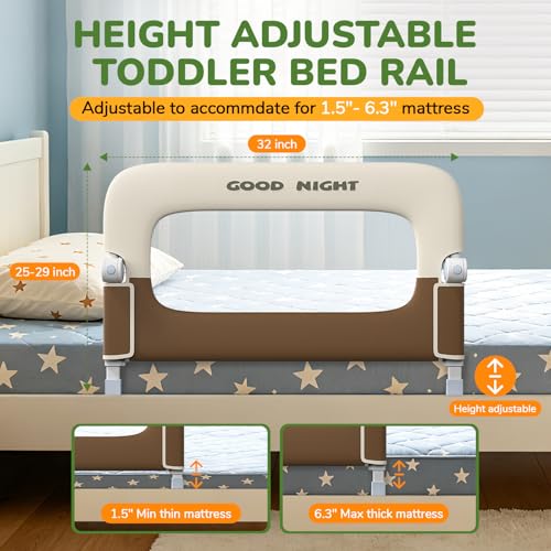 Deeteck Beige 32-Inch Toddler Bed Rail for Baby Safety, Foldable & Adjustable