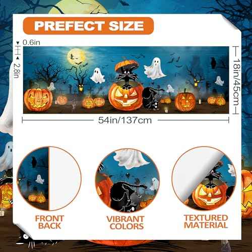 Halloween Valance Curtain for Kitchen, Halloween Decorations Black Cat Ghost Window Valance for Living Room Bedroom, Blue Valance 18" X 54" Pumpkin Decor Window Treatment Rod Pocket Valances