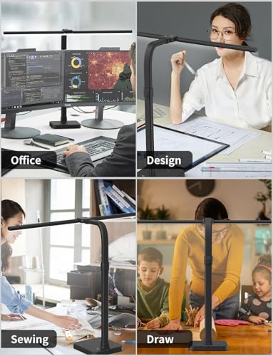 Black Double-Head LED Desk Lamp for Home Office & Study - 24W Architect Light with Adjustable Gooseneck