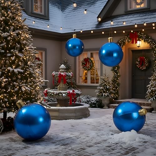 Jetec 4-Pack 17in Christmas Inflatable Ball Ornaments with Glitter Cloth Cover - Round Blue