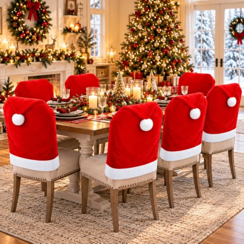 4 Pcs Christmas Chair Covers Santa Hat Style Holiday Dining Seat Protectors
