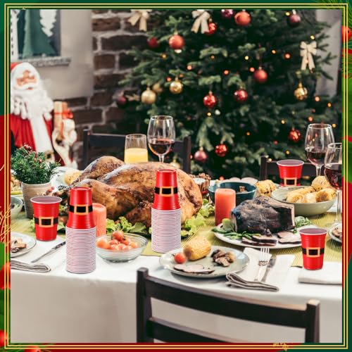 Baderke 16oz Christmas Plastic Cups with Santa Belt Design - Pack of 100