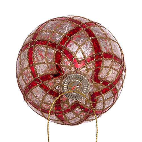 80MM Silver with Gold and Red Plaid Glass Ball Ornaments, 6-Piece Set