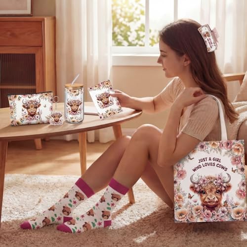 Skylety Flower Cow Gifts Set – Highland West Cow Theme, Spring Edition, 8 Pcs