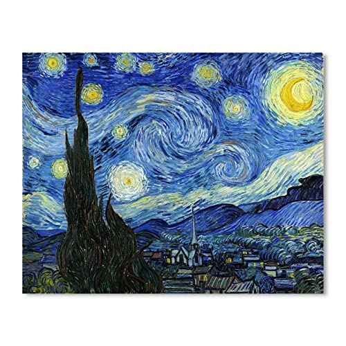 Van Gogh Canvas Wall Art: Starry Night Landscape Painting Picture Reproduction Room Decor - Famous Art Prints Modern Artwork Framed Poster Bedroom Home Decoration 12" x 15"