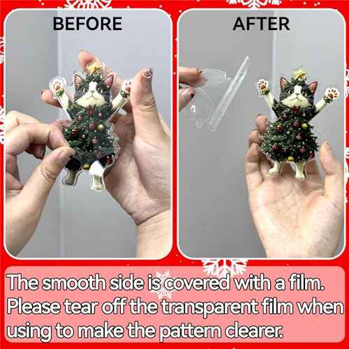 2025 Cat Tree Christmas 2D Ornaments Black Cat Acrylic Decorations for Christmas Tree Unique and Fun Christmas Decoration Gifts Specially Prepared for Pet Owners (4, Black+White)