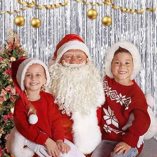 6 Pack Silver Foil Fringe Backdrop Curtains,3.28 ft x 8.2 ft Thicken Metallic Tinsel Streamer Party Decorations for Christmas New Year Birthday Wedding Graduation Party Decor Supplies