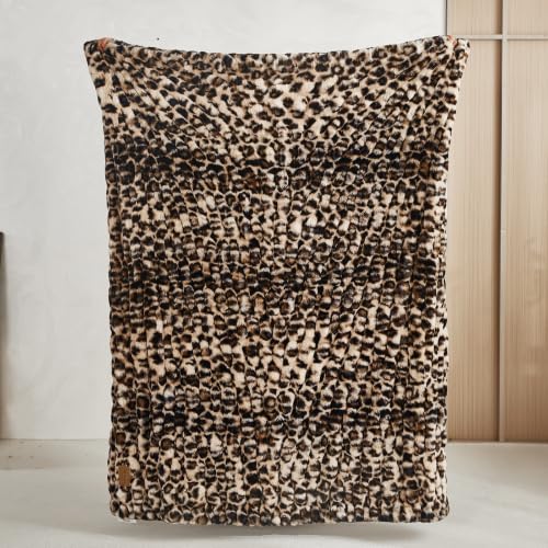 Leopard Print Faux Rabbit Fur Throw Blanket - Medium 50x60 Inches