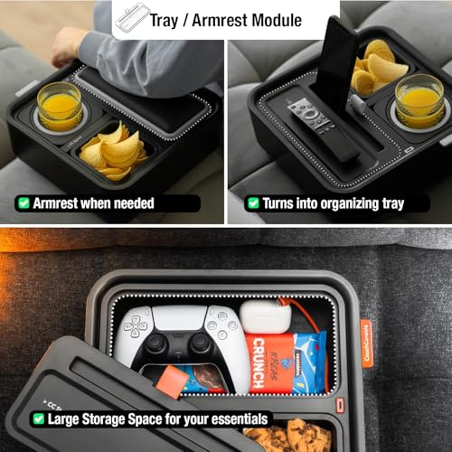 CouchConsole Sofa Tray with Cup Holder & Phone Stand - Black & Green