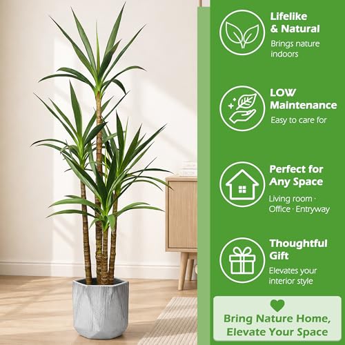 Artificial Agave Tree 4.8Ft with 4 Stems and Plastic Pot - Tall Faux Plant for Home & Office Decor - Variation: 4ft 10in