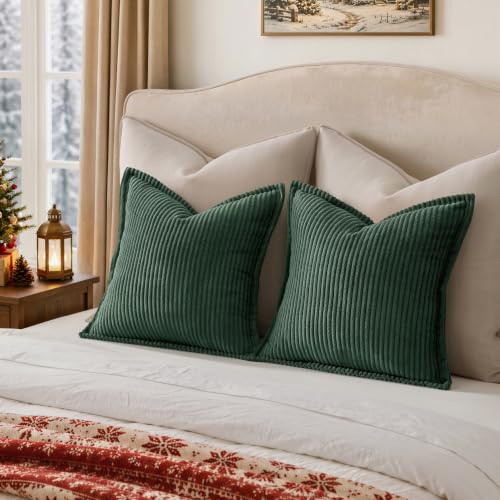 MIULEE Christmas Couch Pillow Covers 20x20 Dark Green Textured