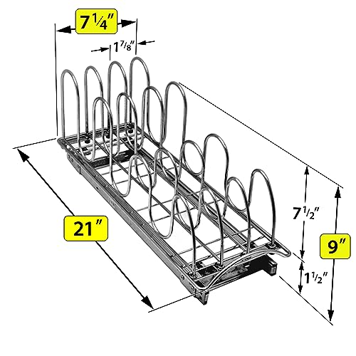 Pull Out Pot and Pan Lid Organizer Under Cabinet - 7.25W x 21D - Chrome - Variation of THIS listing 7.25W x 21D x 9H inches