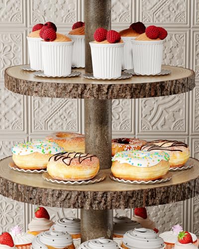 Round 4-Tier Wooden Cupcake Stand - Rustic Cake Display Holder for Events