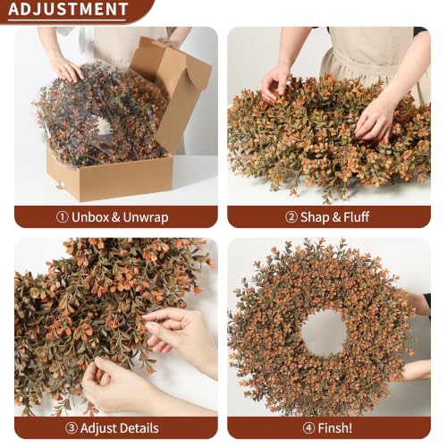 Fall Wreath for Front Door - 26 Inch Artificial Autumn Boxwood Decor - Orange