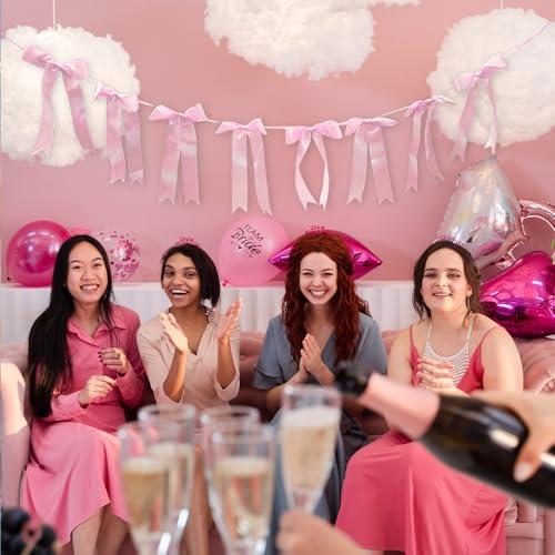 2 Strings Wedding Hanging Bow Pink Garland Bows Baby Shower Hanging Bows Pink Coquette Birthday Craft Bows Banner for Bridal Shower, Engagement, Wedding Decorations