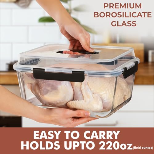 Razab 6500ml Glass Food Storage Container with Locking Lid - Black
