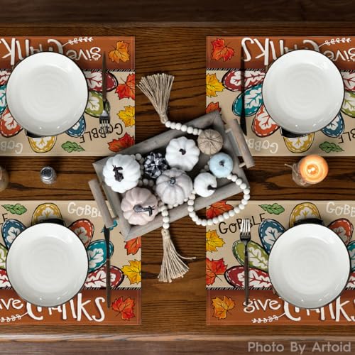 Artoid Mode Turkey Give Thanks Thanksgiving Placemats 12x18 in - Set of 4 Brown