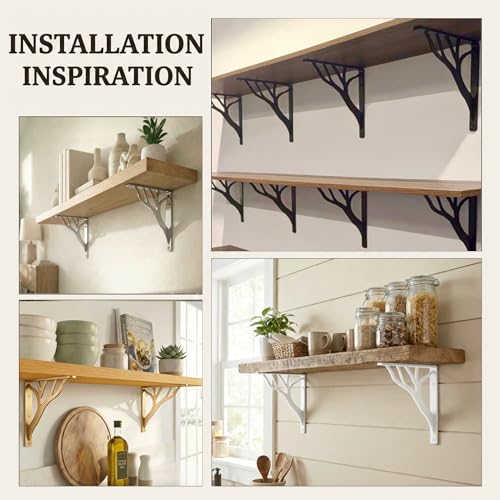 10 Inch Heavy Duty Wall Shelf Brackets Set of 4 - Rustic Black Iron L Brackets for Floating Shelves