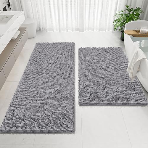72 x 48 Inch Grey Bathroom Rug Mat - Thick Absorbent Chenille Non-Slip Bath Floor