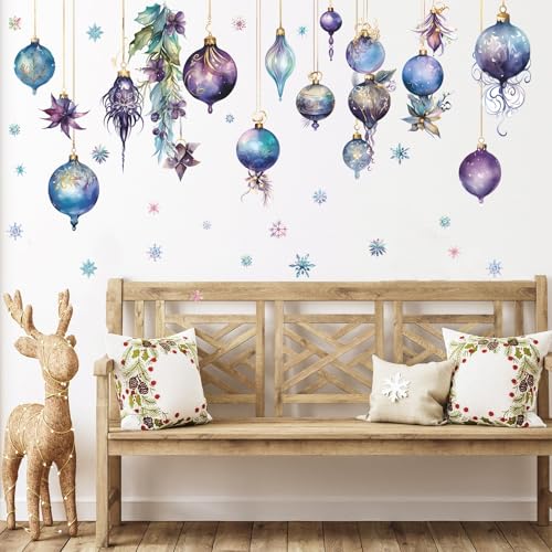 Merry Christmas Wall Decals Pine Cone Snowflake Wall Stickers Christmas Winter Home Wall Art Decor for Kids Room Classroom Office Bedroom Living Room Kitchen Playroom Decor (Purple)