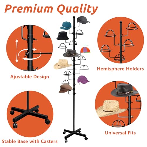 Black Montex Hat Rack Stand with 16 Rotatable Circular Hooks, Space-Saving Display