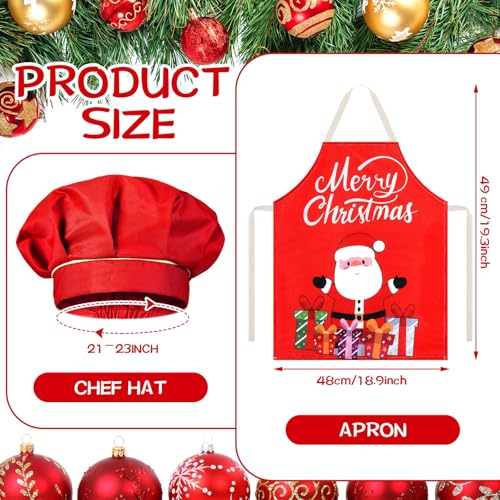 Hoolerry 4 Set Christmas Kids Apron and Chef Hat Boys Girls Red Aprons Hats Snowman Deer Elf Santa Apron for Kitchen Baking Cooking Kitchen Painting Wear(Vivid)