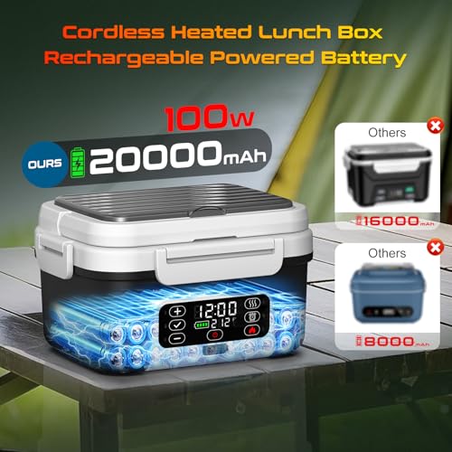 Omboos Black Cordless Electric Heated Lunch Box 6.3 Cups | Self-Heating, Rechargeable, Leakproof, Removable Divider