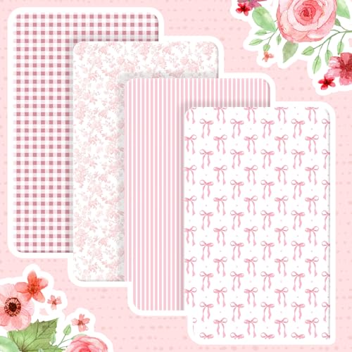 Peryiter 4 Pack Pink Crib Sheets with Coquette Bow - Fitted Microfiber Bedding for Standard Cribs 52'' x 28''