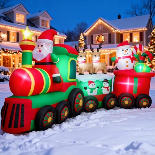 11 Ft Christmas Inflatable Train with Santa Reindeer Snowman Outdoor Decor LED Yard Display