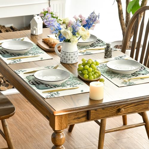 Eucalyptus Buffalo Plaid Spring Placemats Set of 4 12x18 Inches Beige & Green