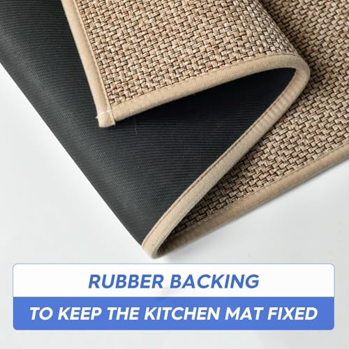 Non-Slip Kitchen Rugs Set of 3 - 24x36, 24x60, 24x72 Linen Chenille Mats