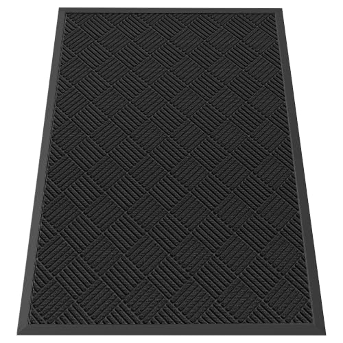 HOMEK Black Diamond Indoor Outdoor Door Mat 3' x 4' Entryway Rug Heavy-Duty