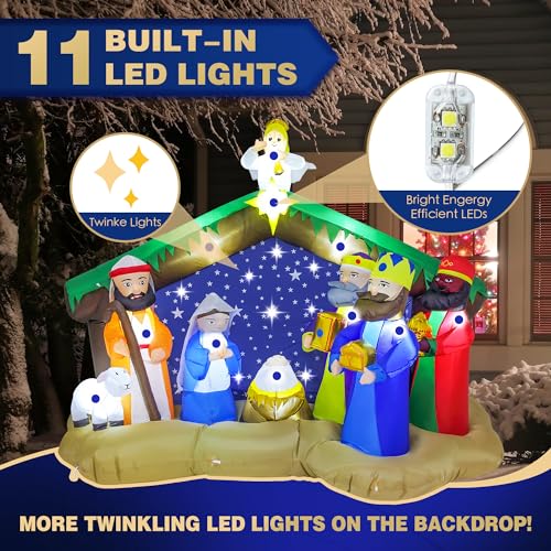 ZPISF 8 FT Christmas Inflatable Nativity Scene Outdoor Decor - Garden Yard Xmas