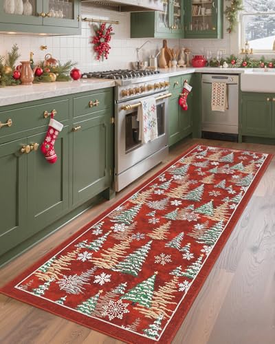 GarveeHome Red 2.5ft x 8ft Christmas Rug - Non-Slip Washable Holiday Runner