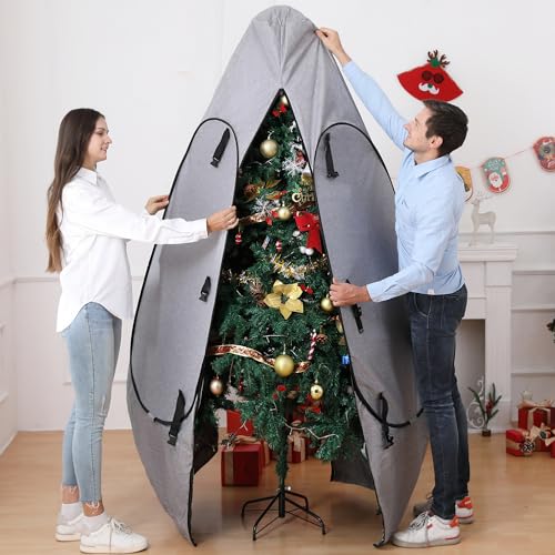 UNARK Grey 9ft Christmas Tree Storage Bag Upright Tree Cover with Reinforced Handles