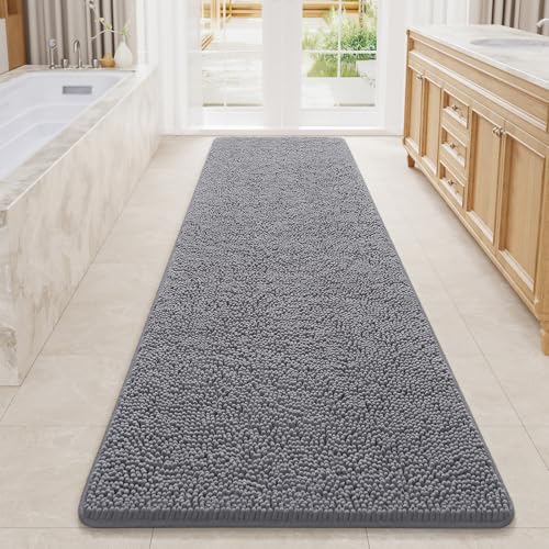 Bathroom Rug 24x80 Inch Shaggy Grey Non-Slip Bath Mat - Soft & Absorbent