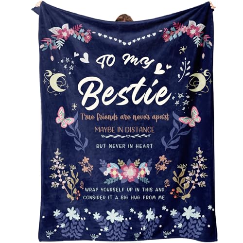Blue Bestie Gift Blanket 60x50 Inch - Flannel Throw for Women, Thinking of You